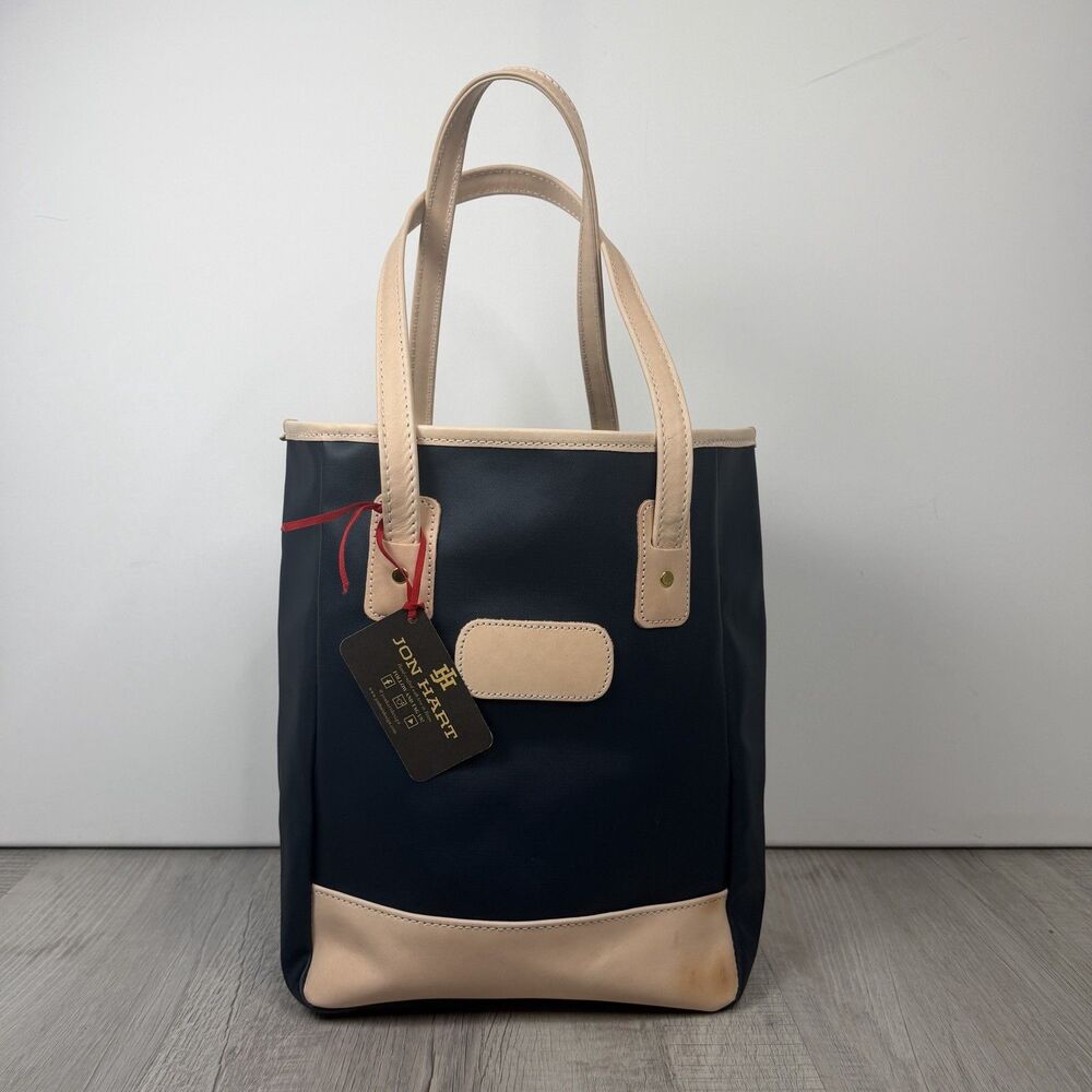 NWT Jon Hart Alamo Tote Navy Canvas Leather/Nylon Tote Bag Shoulder Bag